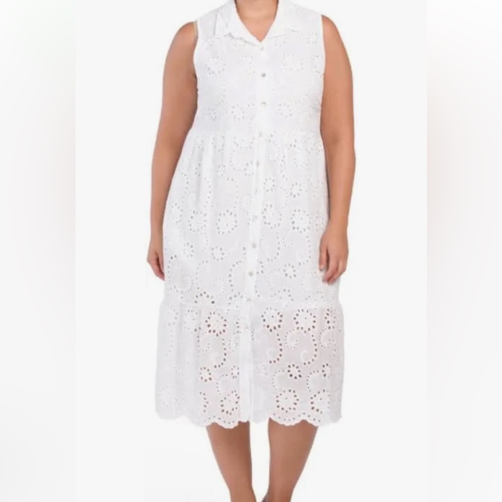 sleeveless Button Front Eyelet Dress